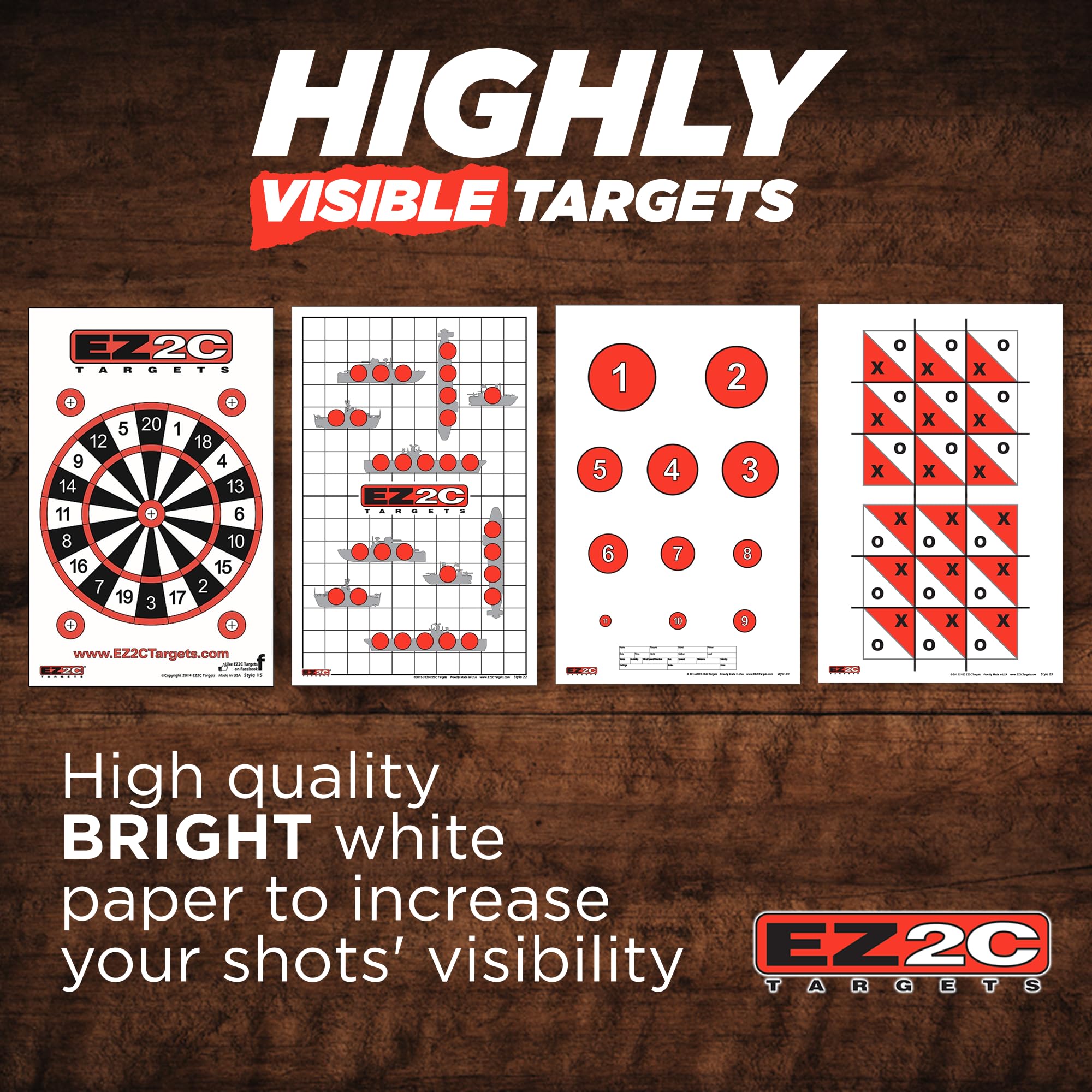 40 EZ2C Targets: Four Fun Game Styles Paper Targets 11"x17" USA MADE