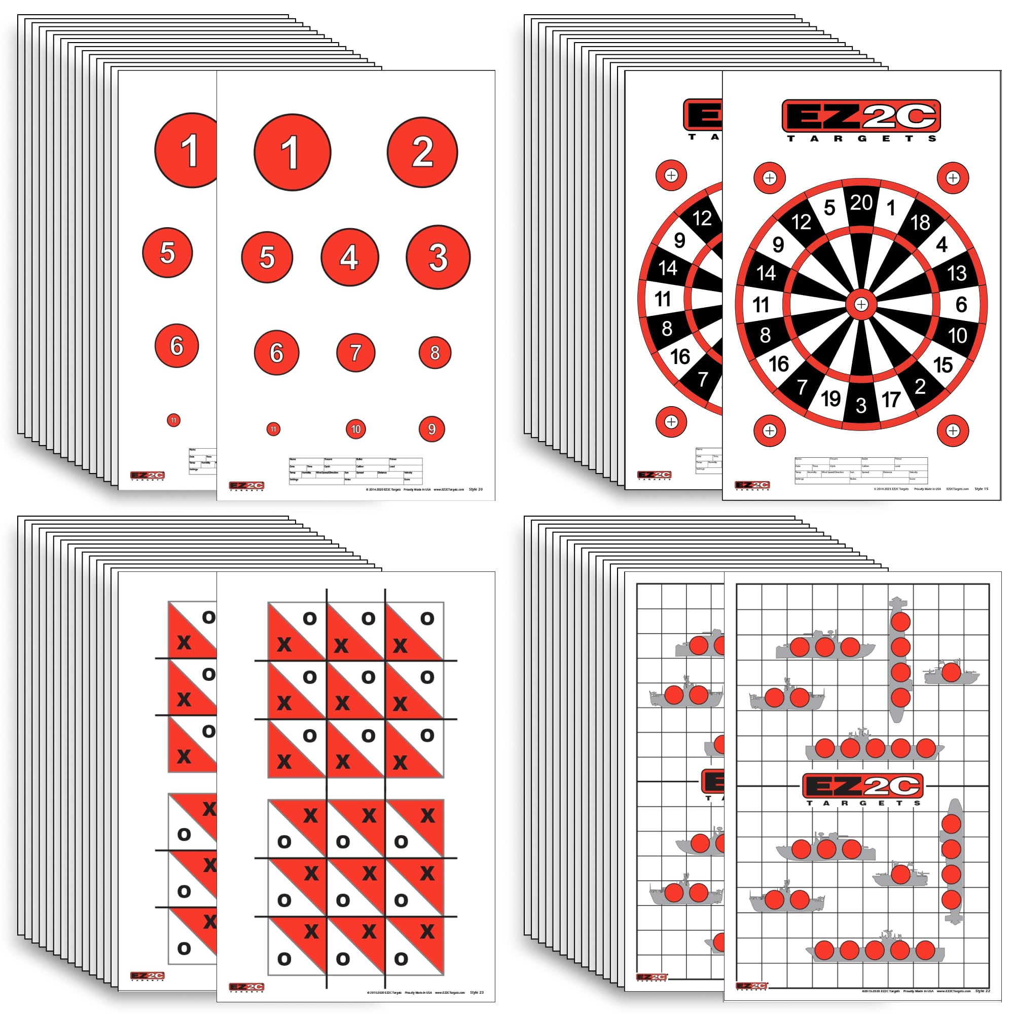 EZ2C Four Fun Game Styles: Paper Targets Shooting Range 11"x17" USA MADE