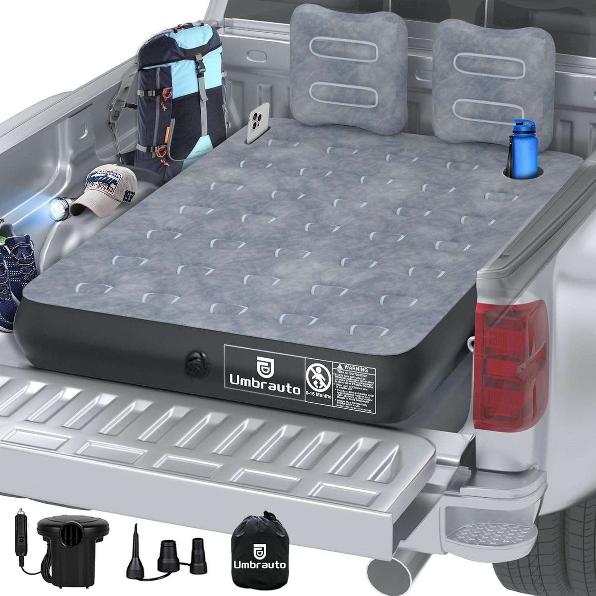 Umbrauto 5.5-6.5 ft Square Truck Bed Air Mattress with Wireless Rechargeable Pump Inflatable Full Size Pickup Air Mattress