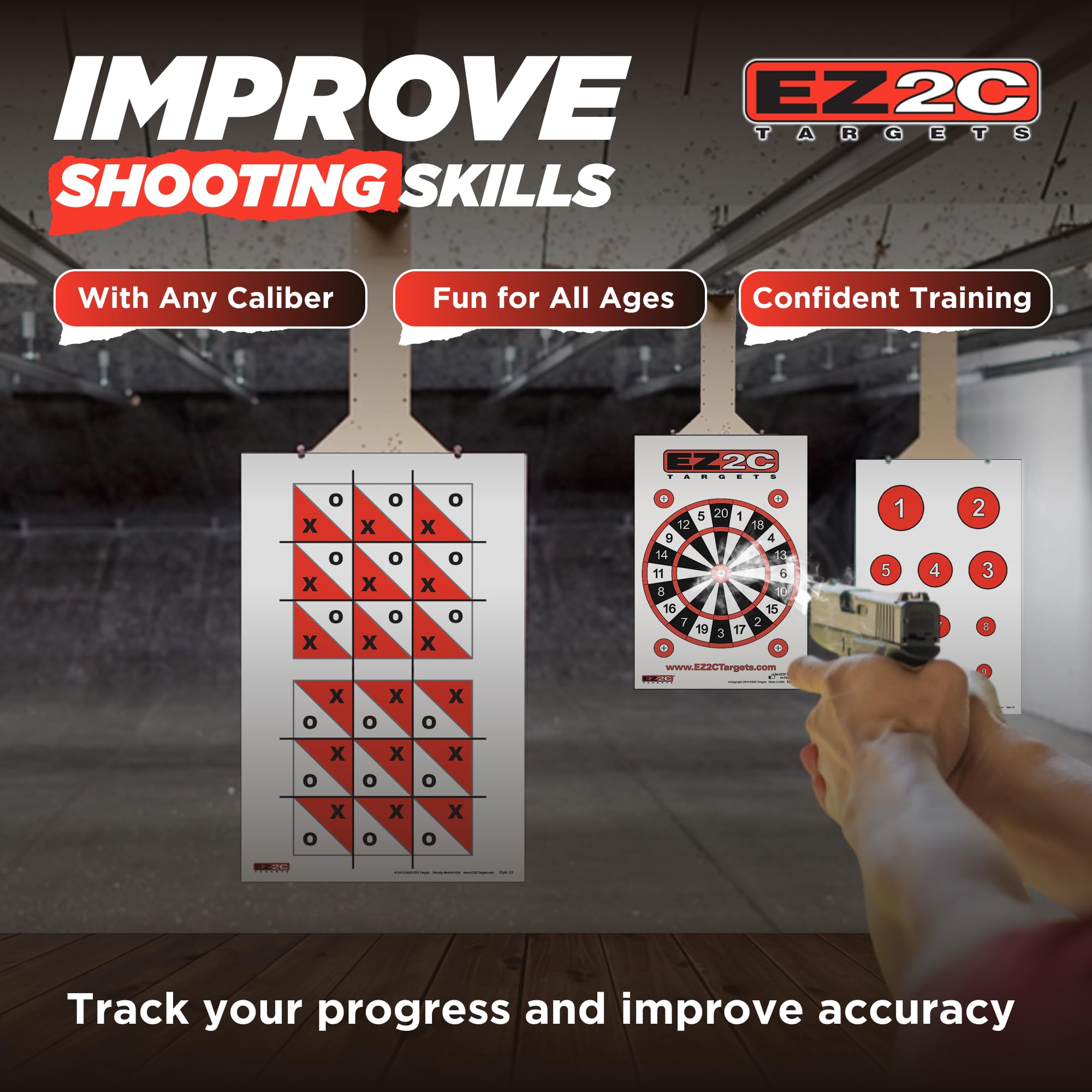 EZ2C Four Fun Game Styles: Paper Targets Shooting Range 11"x17" USA MADE