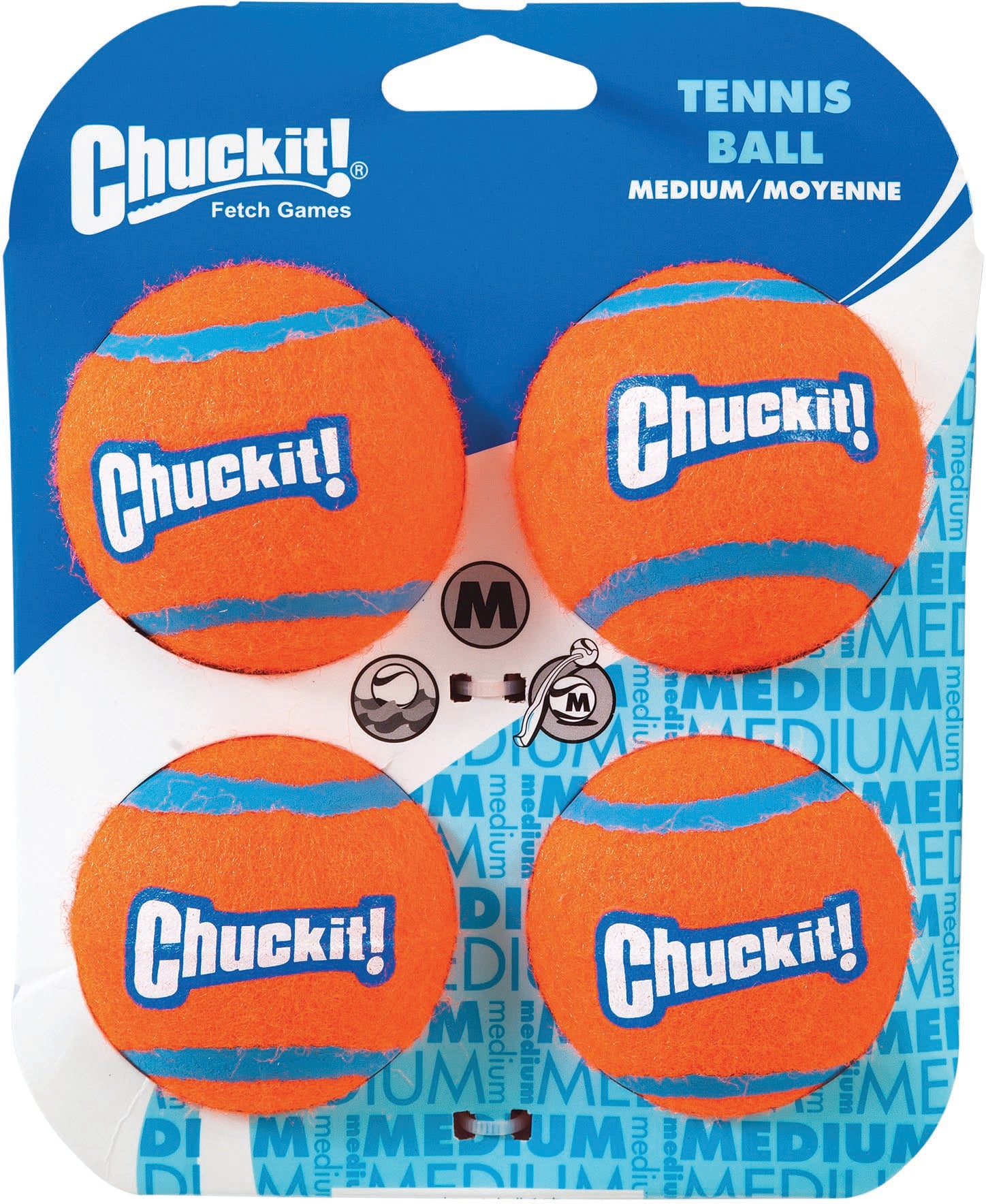 Chuckit! Tennis Balls Medium 4 Pack - Durable Rubber Tennis Balls for Dogs