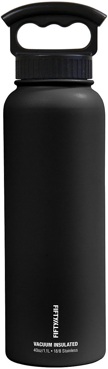 FIFTY/FIFTY 40 Oz Vacuum Insulated Water Bottle with 3 Finger Handle - Black