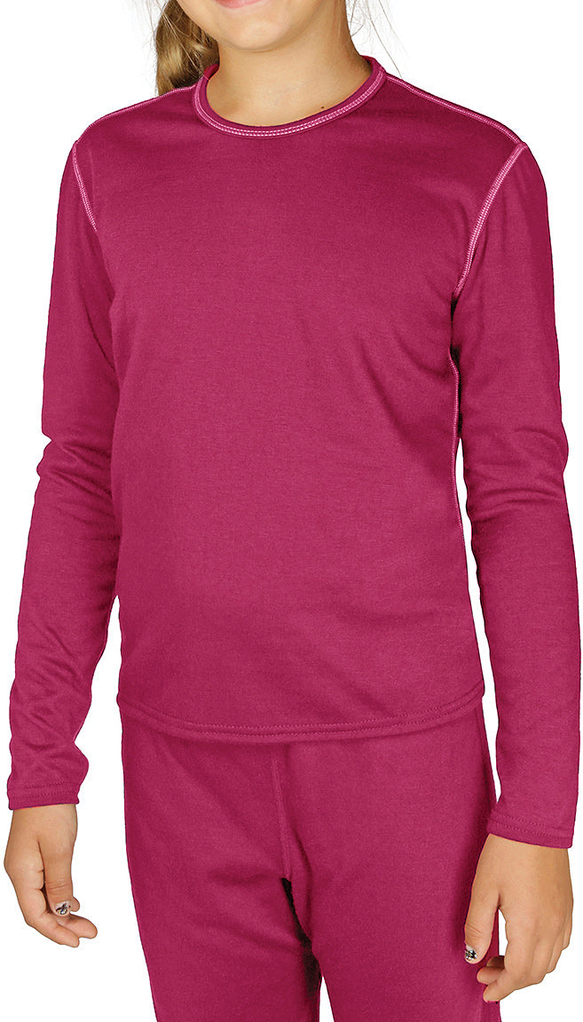 Hot Chillys Bi-Ply Crew Kids Cranberry Sm - Durable Thermal Base Layer for Children