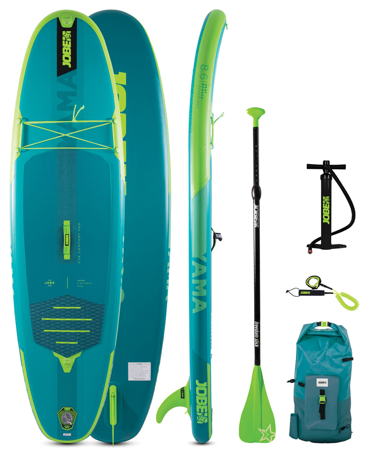 Jobe Yama 8.6 Package - Compact Inflatable Stand-Up Paddleboard for All Skill Levels