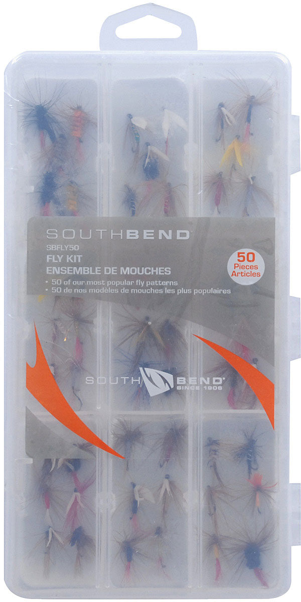 SOUTH BEND Assorted Flies 50 Pack with Box - Perfect for Freshwater Fishing
