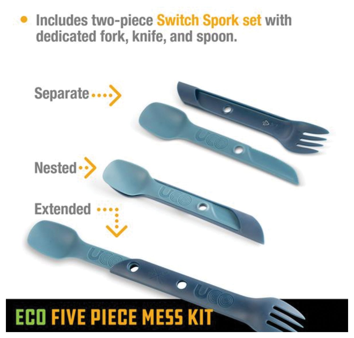 UCO Eco Five-Piece Mess Kit Ocean Blue - Durable Camping Tableware Set