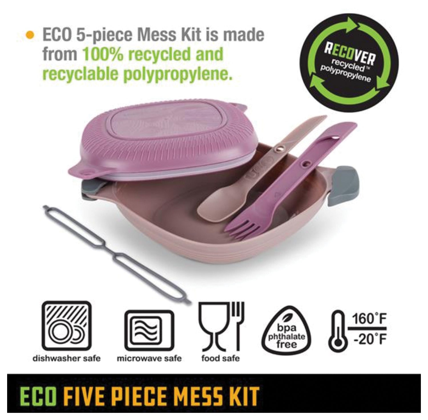 UCO Eco Five Piece Mess Kit in Plum Purple – Durable Camping Cookware Set