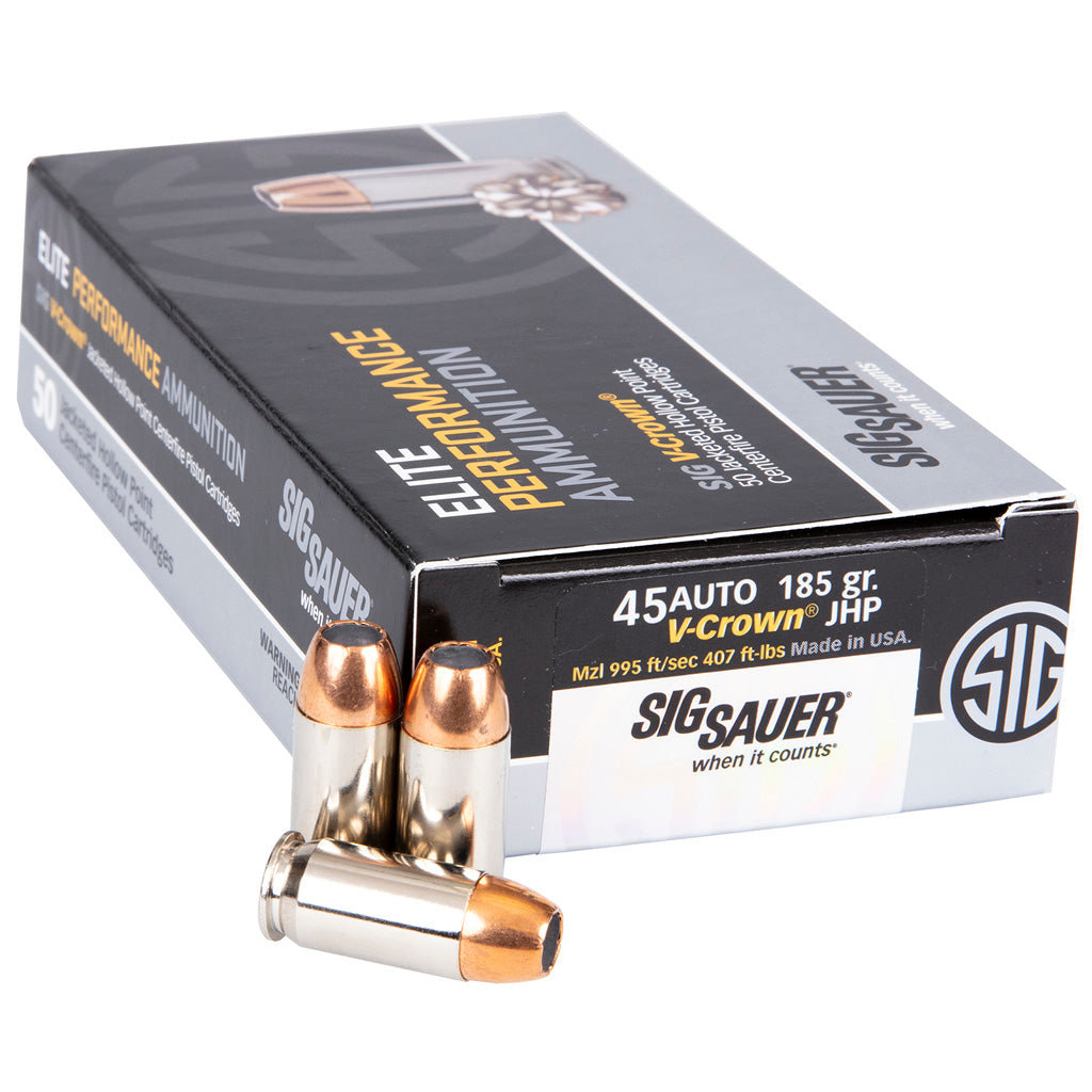Sig Sauer Elite V-Crown Performance Pistol Ammo 45 ACP 185 gr. JHP 50 rd.