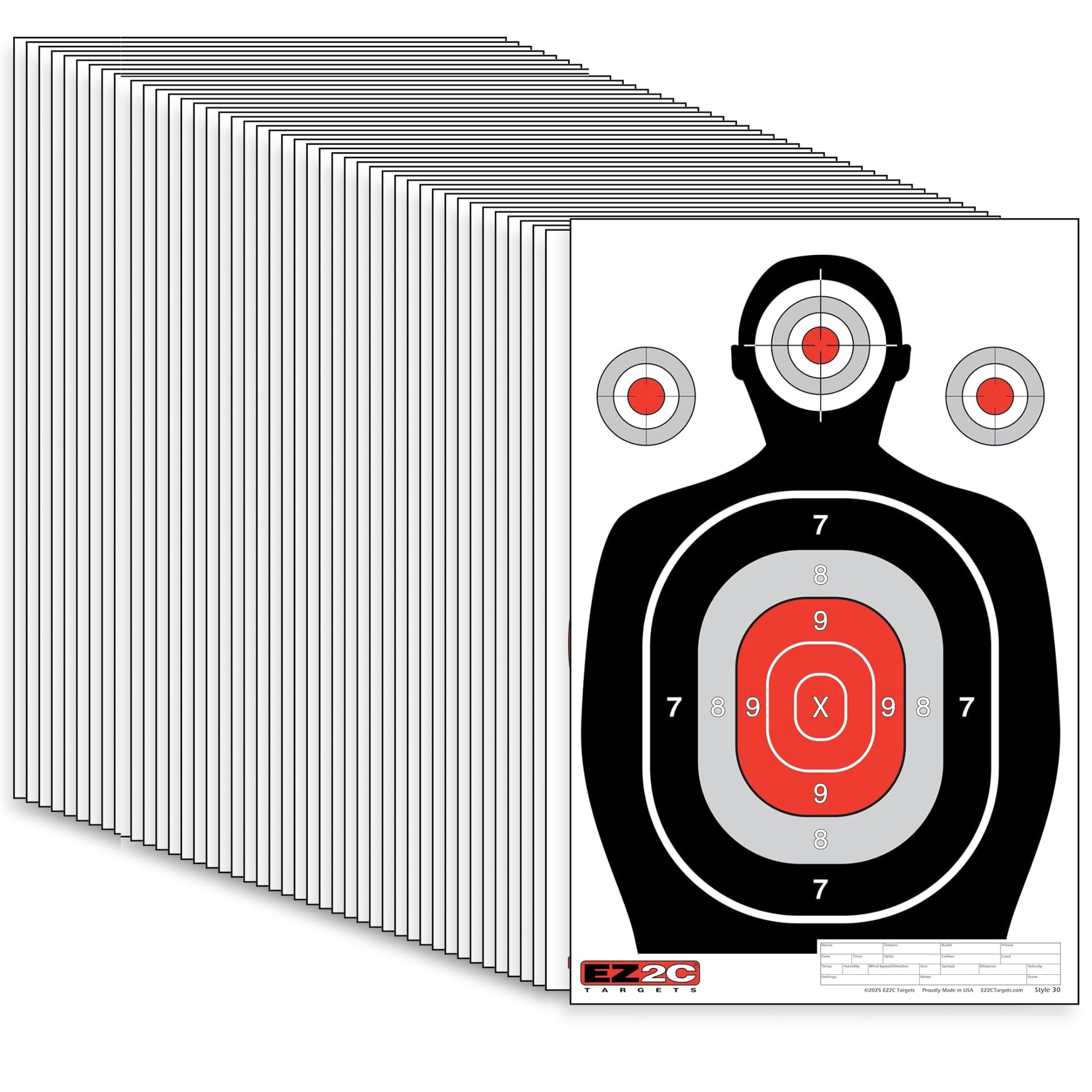 50 EZ2C 12"x18" Silhouette Shooting Paper Target USA MADE Premium Targets for Range (Peel-Off Pad 50)