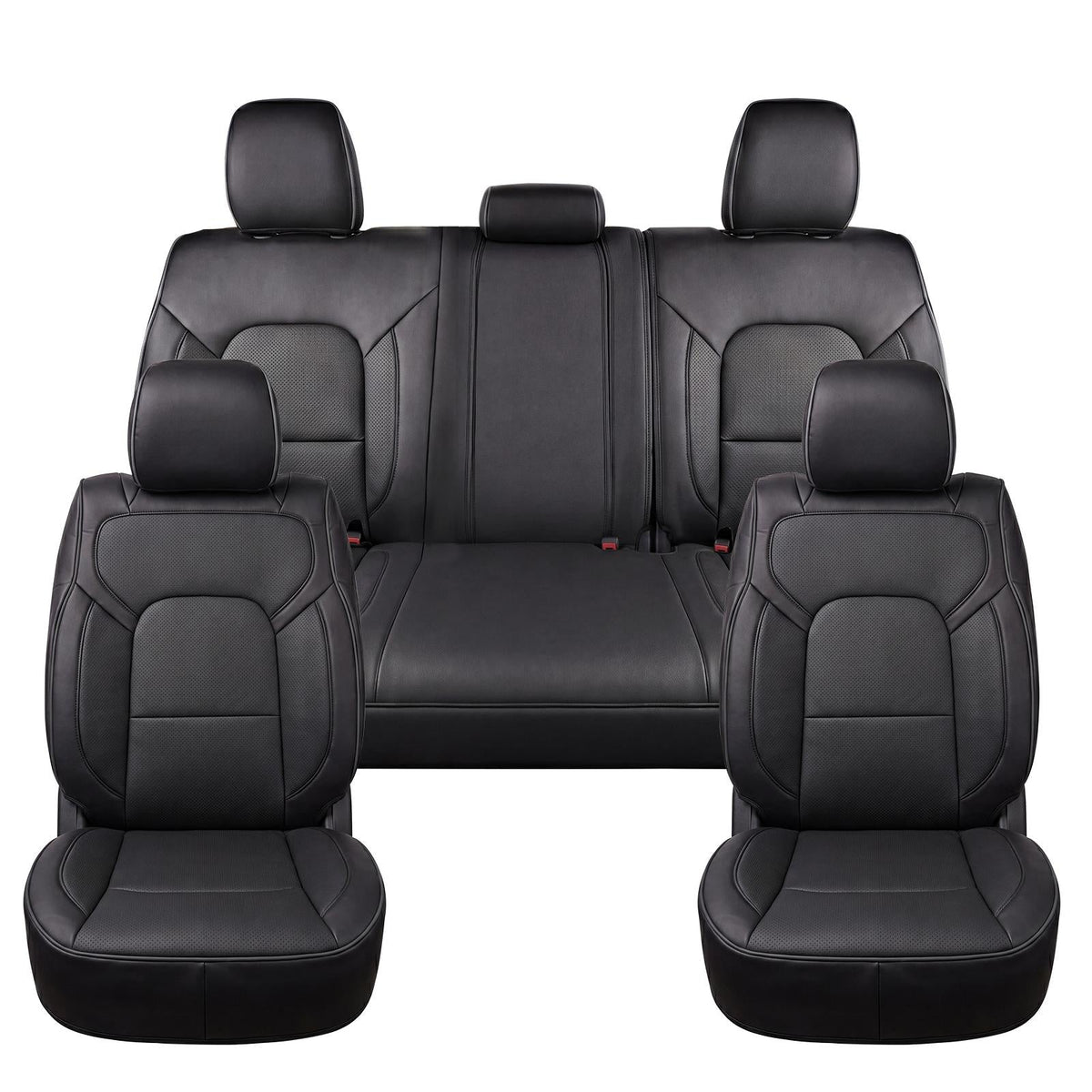 Umbrauto Car Seat Covers for Dodge RAM, Premium Nappa Waterproof Leather Seat Cushion Fits 2009-2026 RAM 1500/2500/3500 Crew Quad Mega Cab with Curved Bench,Full Set, Black