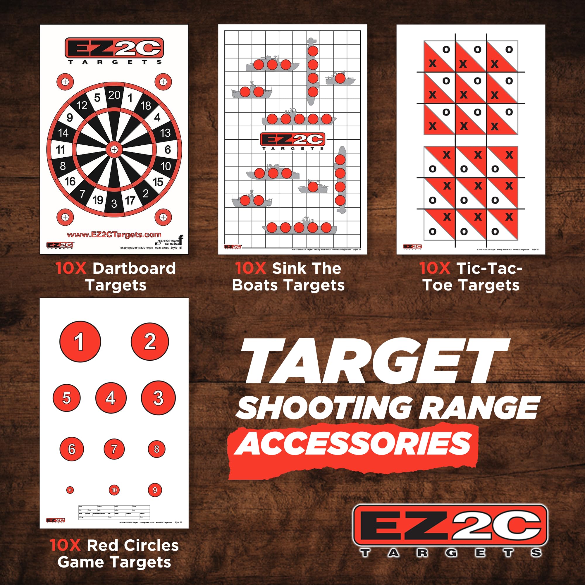 EZ2C Four Fun Game Styles: Paper Targets Shooting Range 11"x17" USA MADE