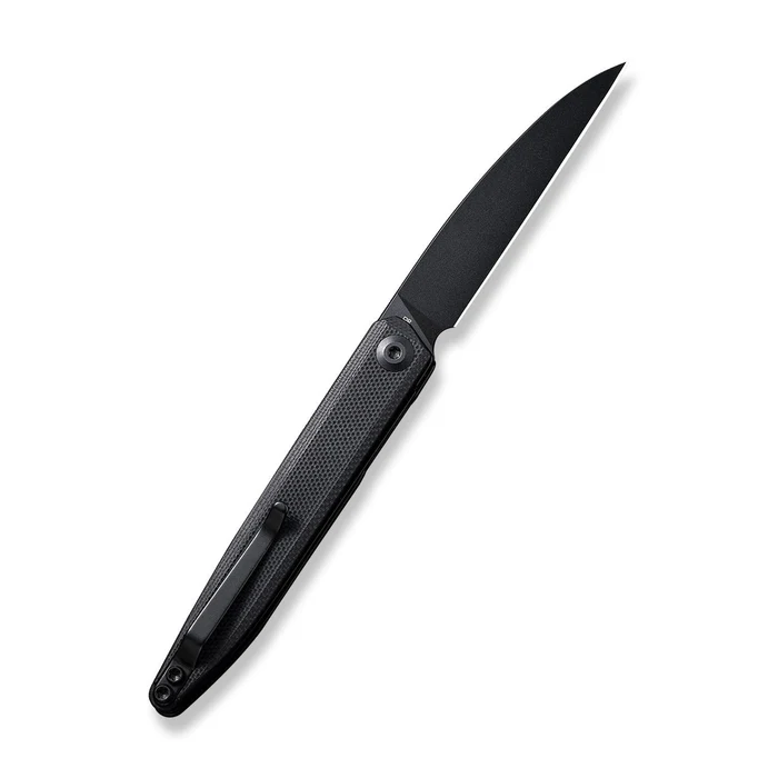 Jubil Front Flipper Knife 2.95 Black D2 Wharncliffe Plain Edge Blade, Black G10 Handle