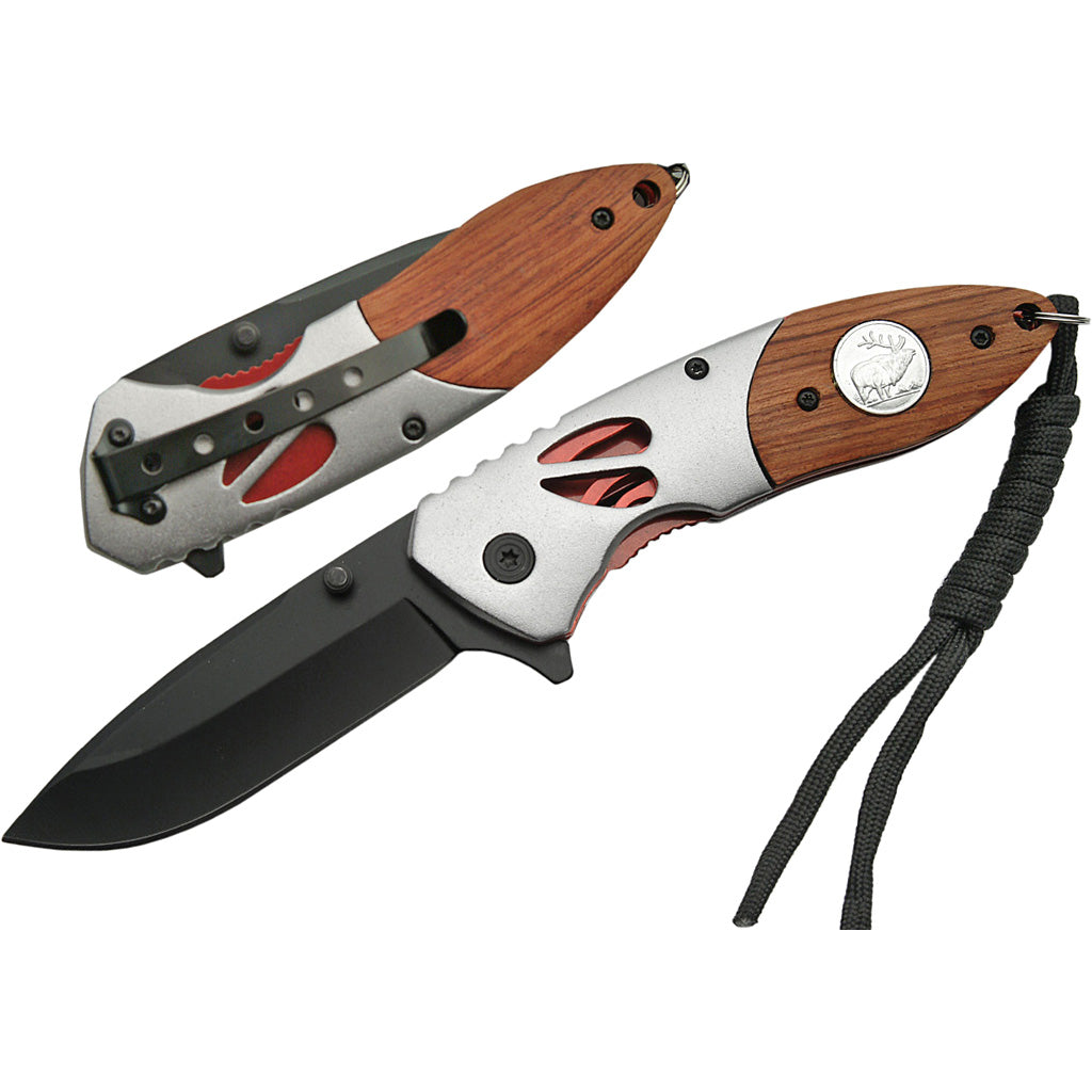 SZCO Deer Imprint Knife 4.5 Inch with Wood Handle - Stylish and Functional Everyday Carry