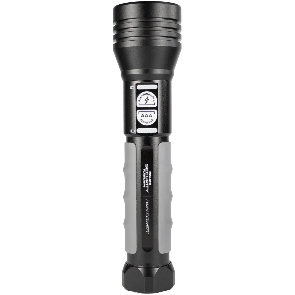 Police Security Twin Power Flashlight 600 Lumen with Rechargeable Battery and Adjustable Beam