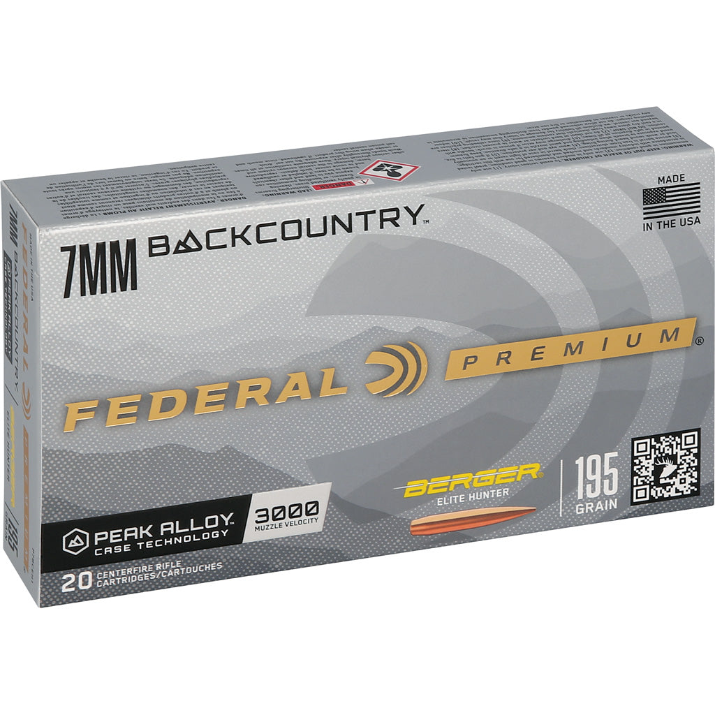 Federal Premium 7mm Backcountry Rifle Ammo with Berger Elite 195 gr. Bullet, 20 Rounds