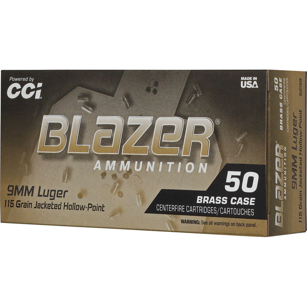 CCI Blazer Brass HP 9mm Luger Pistol Ammo - 115 Grain Jacketed Hollow Point - 50 Rounds