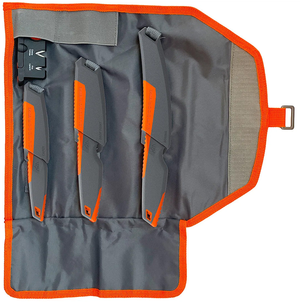 Outdoor Edge Vantex 4-Piece Hunting Knife Set with Roll-Up Sheath and Sharpening Tool