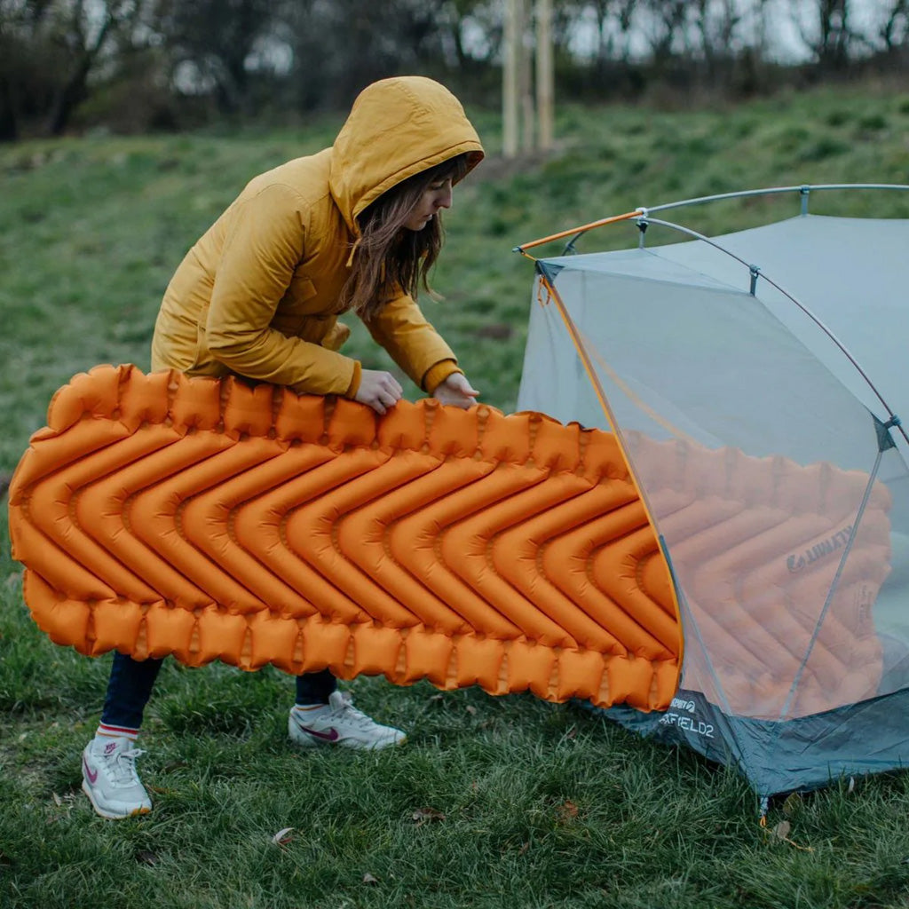 Klymit Insulated Static V Lite Sleeping Pad Mango Orange * Regular Size, Four-Season Comfort and Support