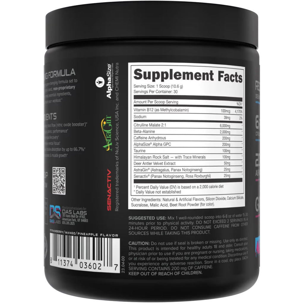 Bucked Up Pre-Workout Miami - 30 Serving Tub with 200mg Caffeine for Focus & Strength