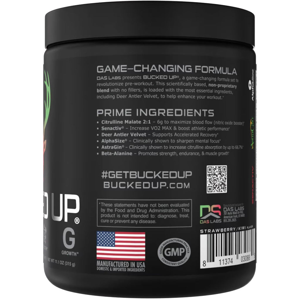 Bucked Up Pre-Workout Strawberry Kiwi 30 Serving Tub - All-Natural, Organic, Caffeinated Boost for Intense Workouts