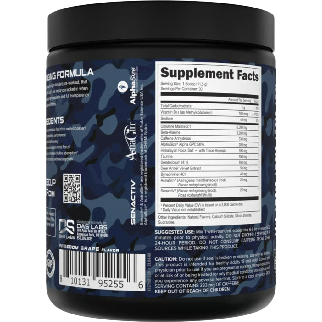 Bucked Up Woke AF Pre-Workout Freedom Grape * 30 Serving Tub with Natural Ingredients and High Stimulant Formula