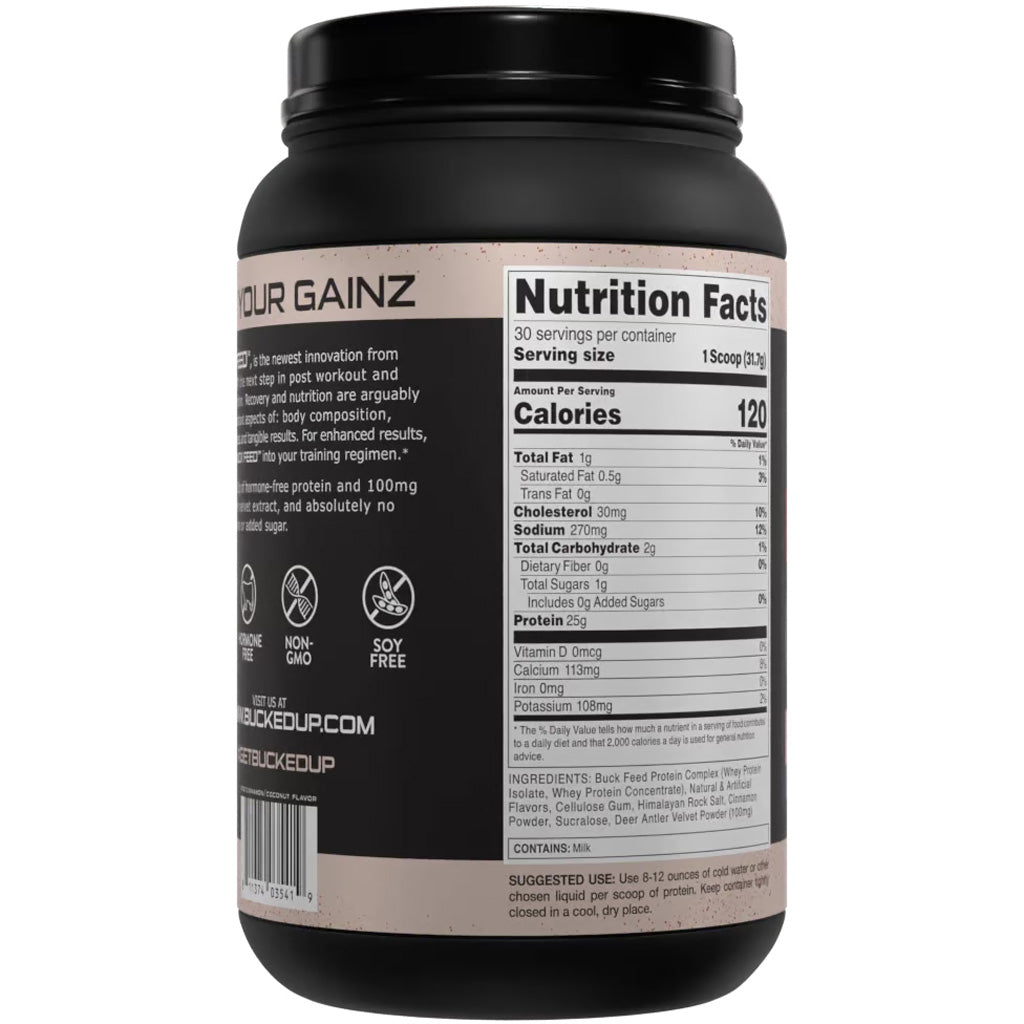 Bucked Up Buck Feed Protein Horchata * 30 Serving Tub with Whey Protein Isolate and Deer Antler Velvet Powder