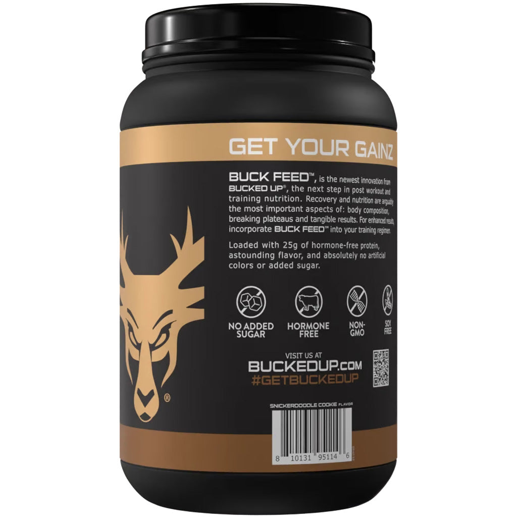 Bucked Up Buck Feed Protein Snickerdoodle 30 Serving Tub * Hormone-Free Whey Protein Isolate with Deer Antler Velvet Powder