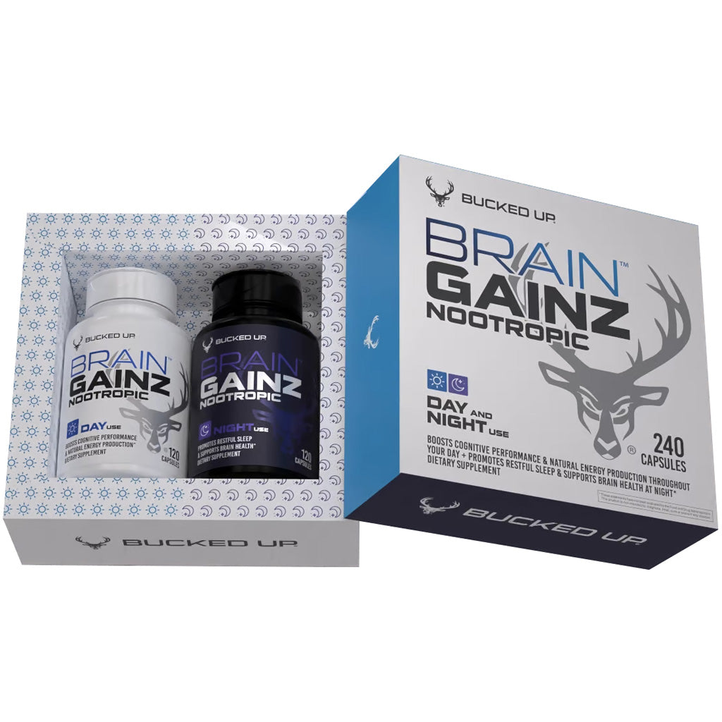 Bucked Up Brain Gainz Day & Night Supplements * 240 Capsules for Cognitive Support and Daily Energy
