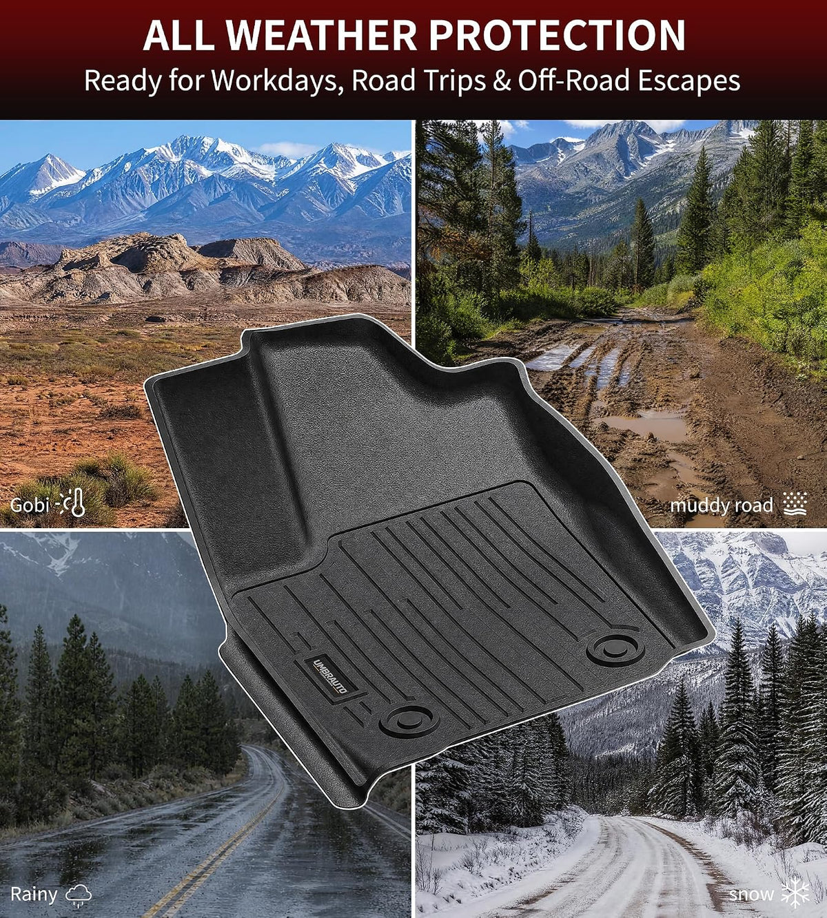Umbrauto Floor Mats for Toyota Tundra 2022-2026 CrewMax Cab, All Weather TPE Truck Floor Liners Custom Fit Tundra SR/SR5/TRD Pro/Limited/Platinum/1794 Edition/Capstone, Waterproof Front&Rear Car Rug