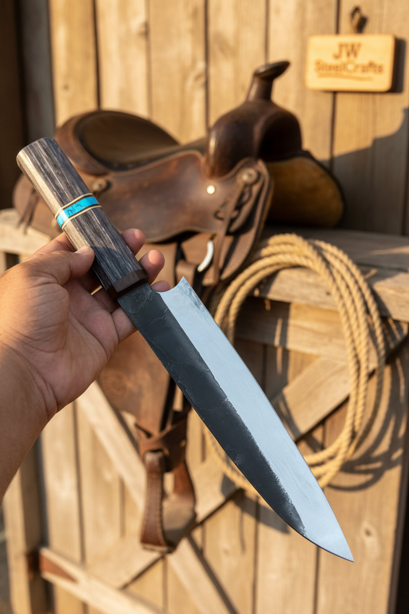 Japanese Gyuto Chef Knife 8” – Kurouchi Finish Blade with Wa Handle, Traditional Meiji Style