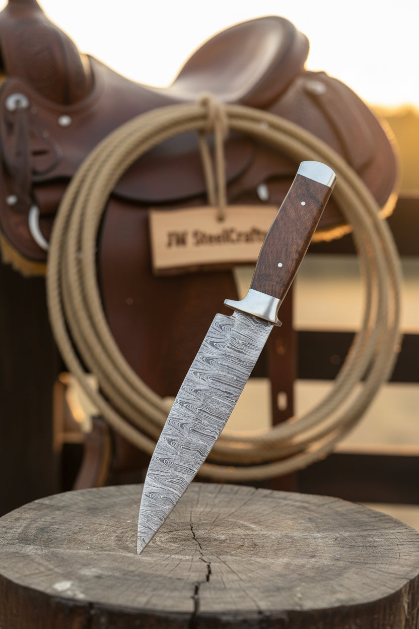 European Carving Knife Damascus Blade Wooden Handle Fixed Blade Tool