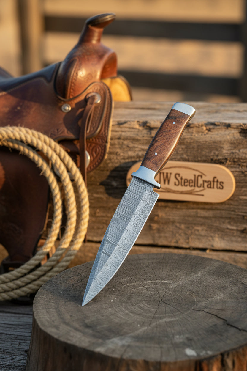 European Carving Knife Damascus Blade Wooden Handle Fixed Blade Tool