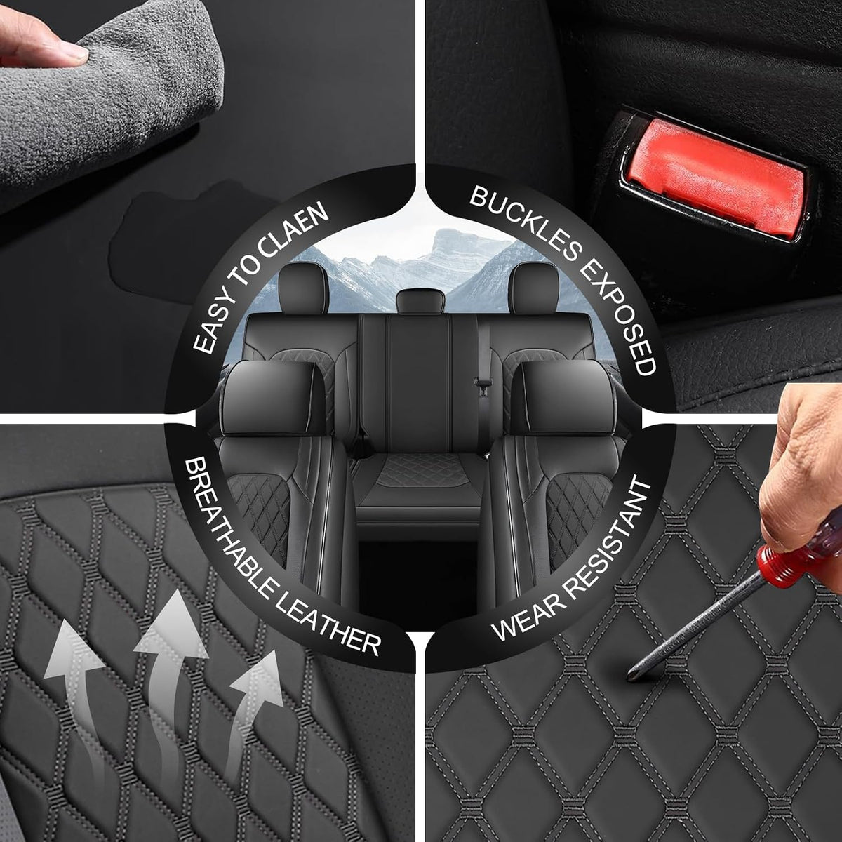 Umbrauto Seat Covers Custom Fit Ford F150, Waterproof Nappa Leather Pickup Truck Seatcovers for 2015-2026 F150 SuperCrew/ 2017-2026 F250 F350 F450 Super Duty Crew Cab XL XLT Lariat King