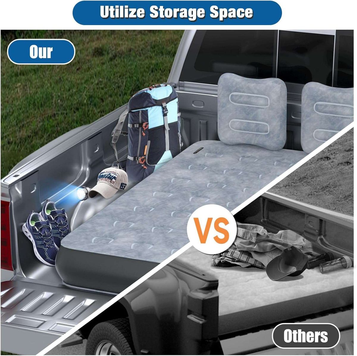 Umbrauto 5.5-6.5 ft Square Truck Bed Air Mattress with Wireless Rechargeable Pump Inflatable Full Size Pickup Air Mattress
