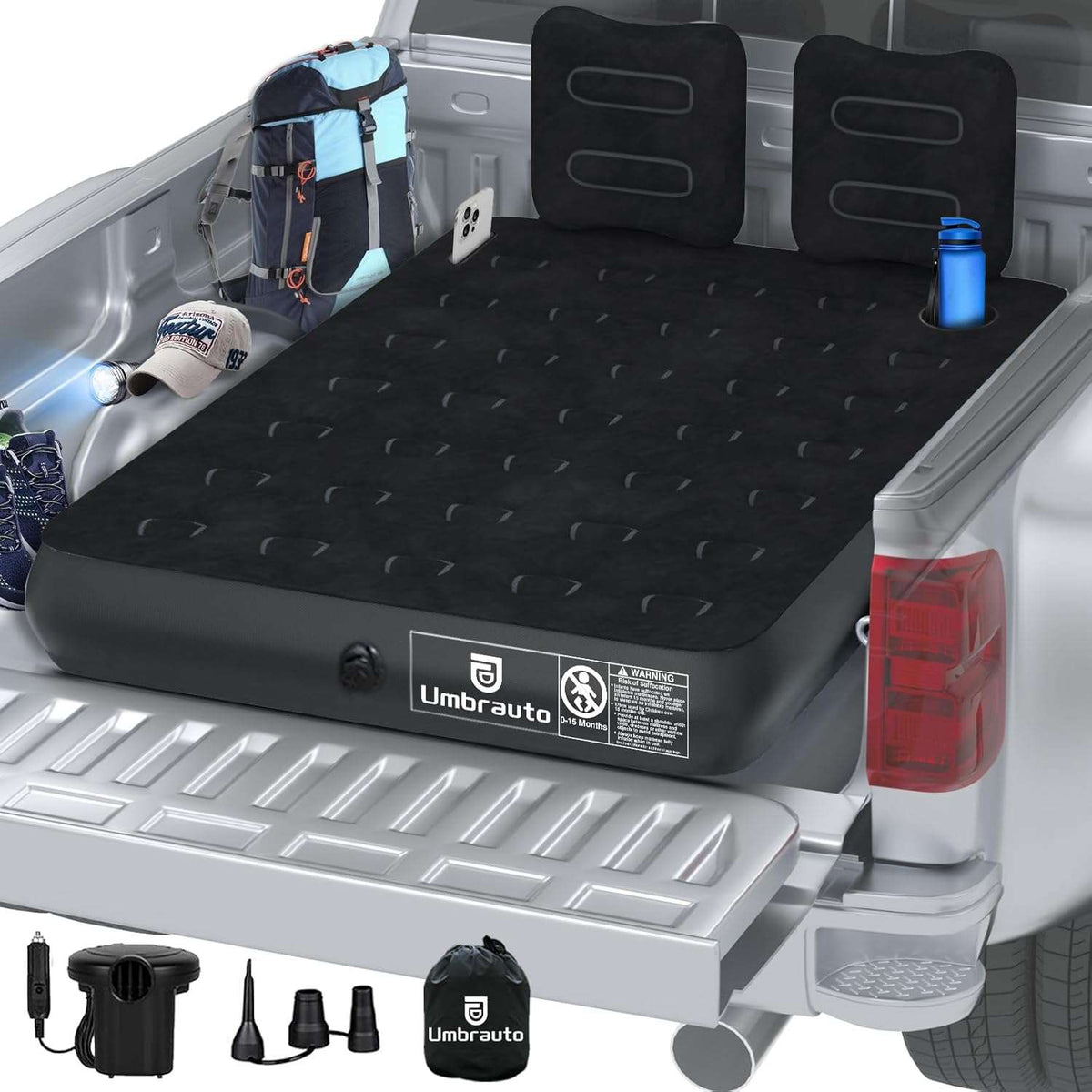 Umbrauto 5.5-6.5 ft Square Truck Bed Air Mattress with Wireless Rechargeable Pump Inflatable Full Size Pickup Air Mattress