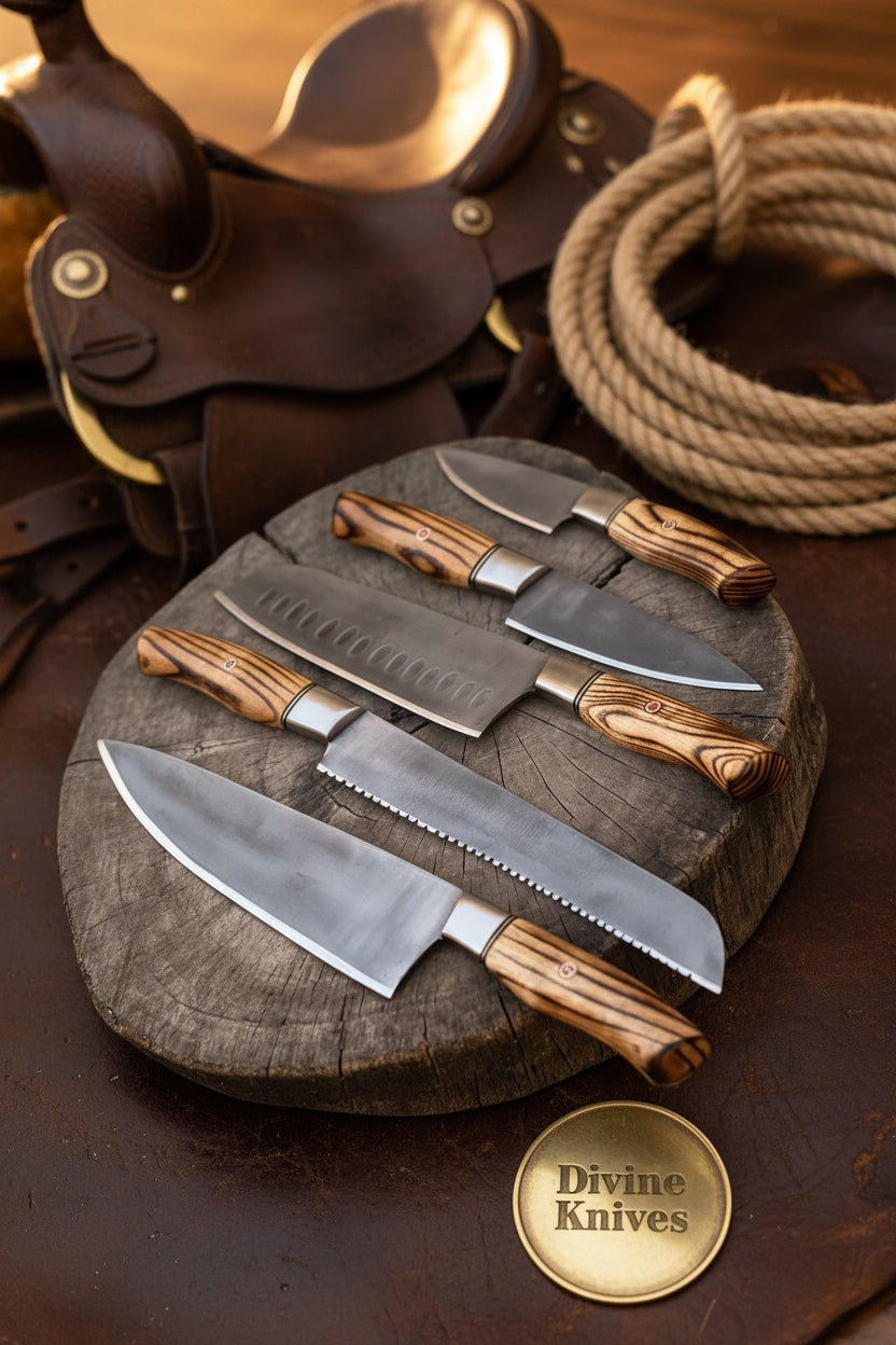 Pakka Wood Handle Chef & Santoku Knife Set – 5 Pieces
