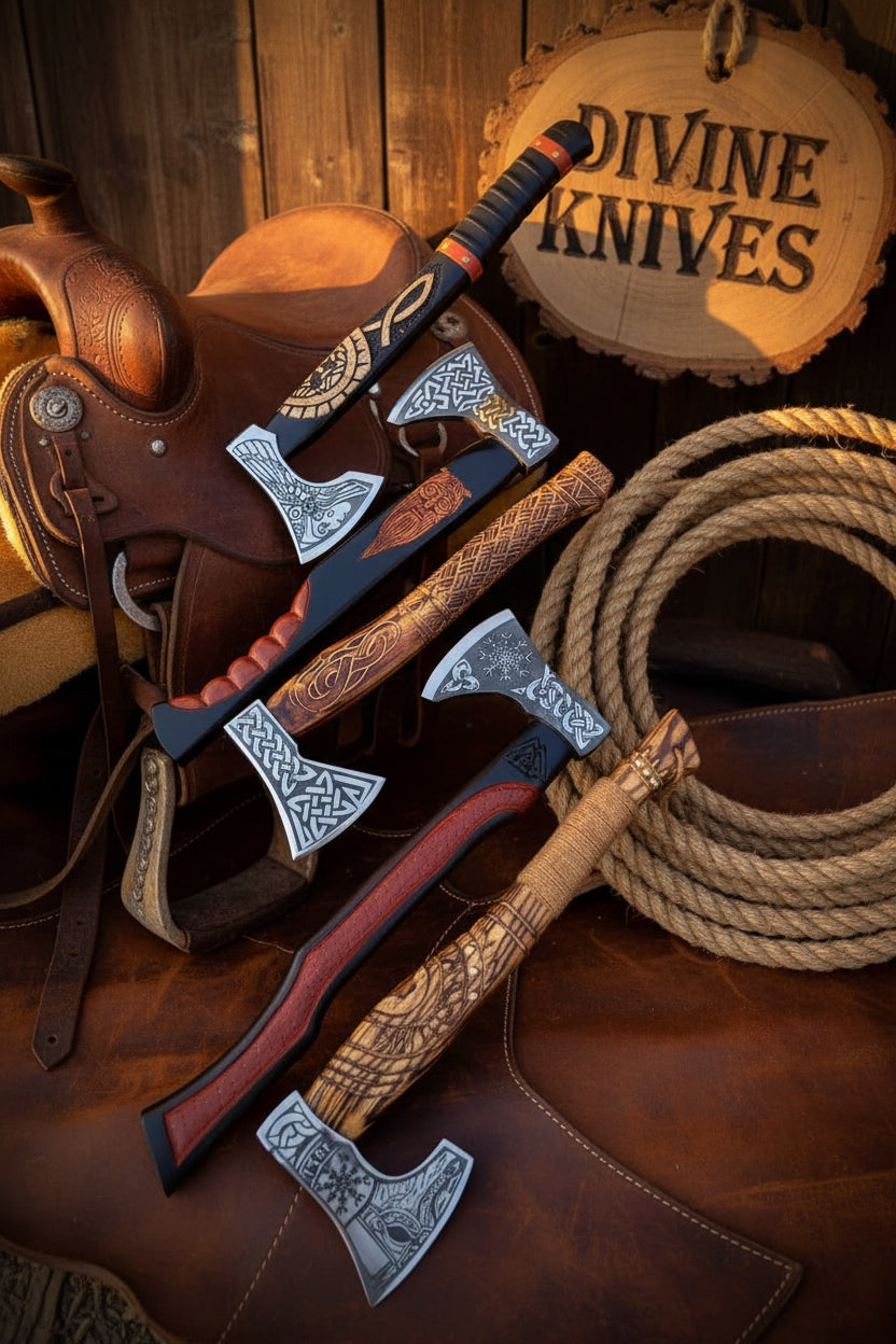 Celtic Engraved Viking Tomahawk Axe Collection – Set of 4