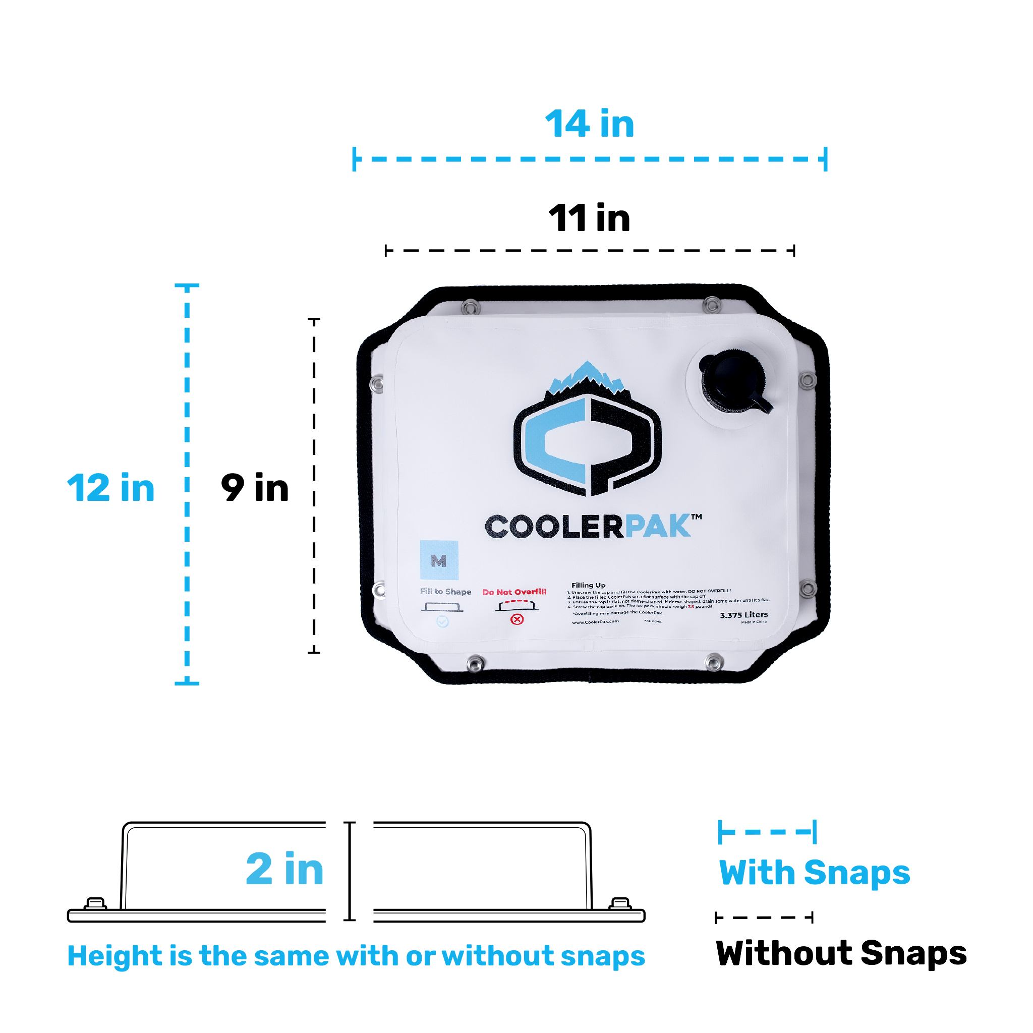 CoolerPak Ice Pack -Refillable Reusable – Cold for Days – Non-Toxic, Leakproof, Potable Drinking Water Safe – Built Tough, Rolls Up for Storage