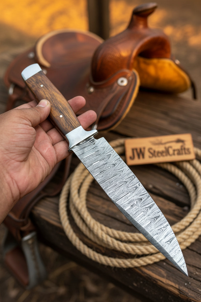 European Carving Knife Damascus Blade Wooden Handle Fixed Blade Tool