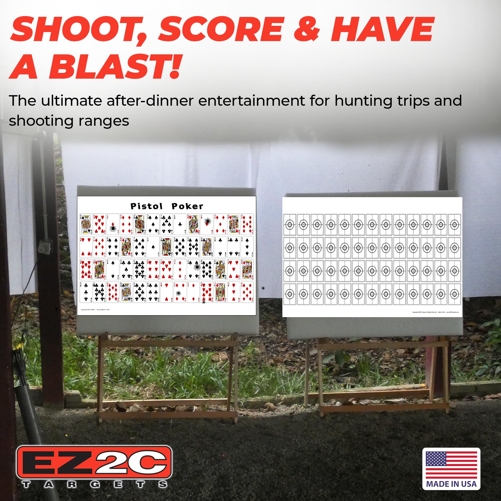 20 EZ2C Pistol Poker Paper Shooting Targets 12"x18" 20 pack USA MADE