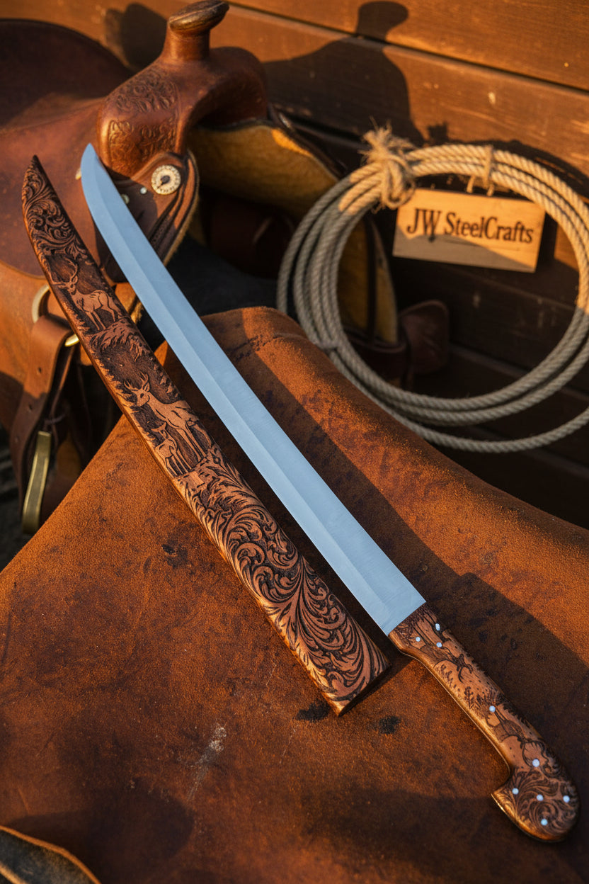 Handmade Shashka Sword 24” – Caucasian Saber Style Curved Blade with Engraved Scabbard