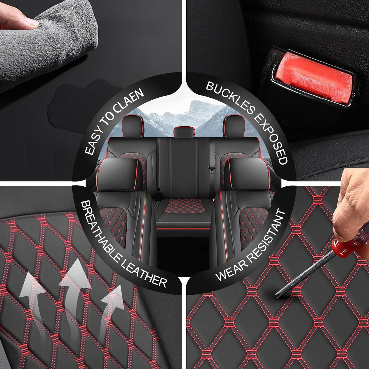 Seat Covers for F150 2015-2026 SuperCrew, 2017-2026 F250/350/450,Crew Cab Nappa Leather, 3D Laser-Scan Custom Fit Super Duty F350/450 2017-2026 Crew Cab, Waterproof, Full Coverage, Airbag Compatible,Red