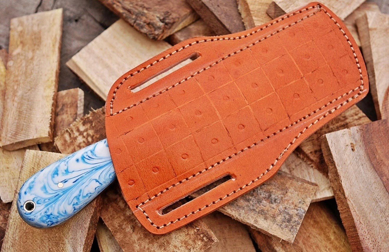 Blue Swirl Resin Handle Bull Cutter Knife for Ranch Chores and Gifting