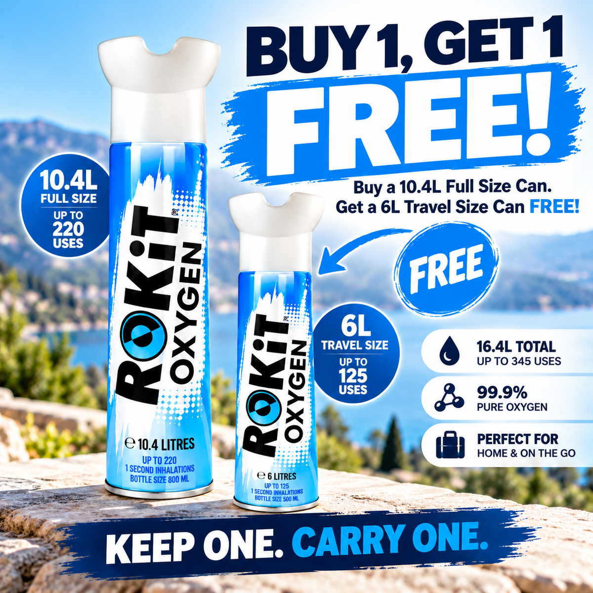 ROKiT Oxygen Buy 1 Get 1 FREE | 10.4L Full Size + FREE 6L Travel Size