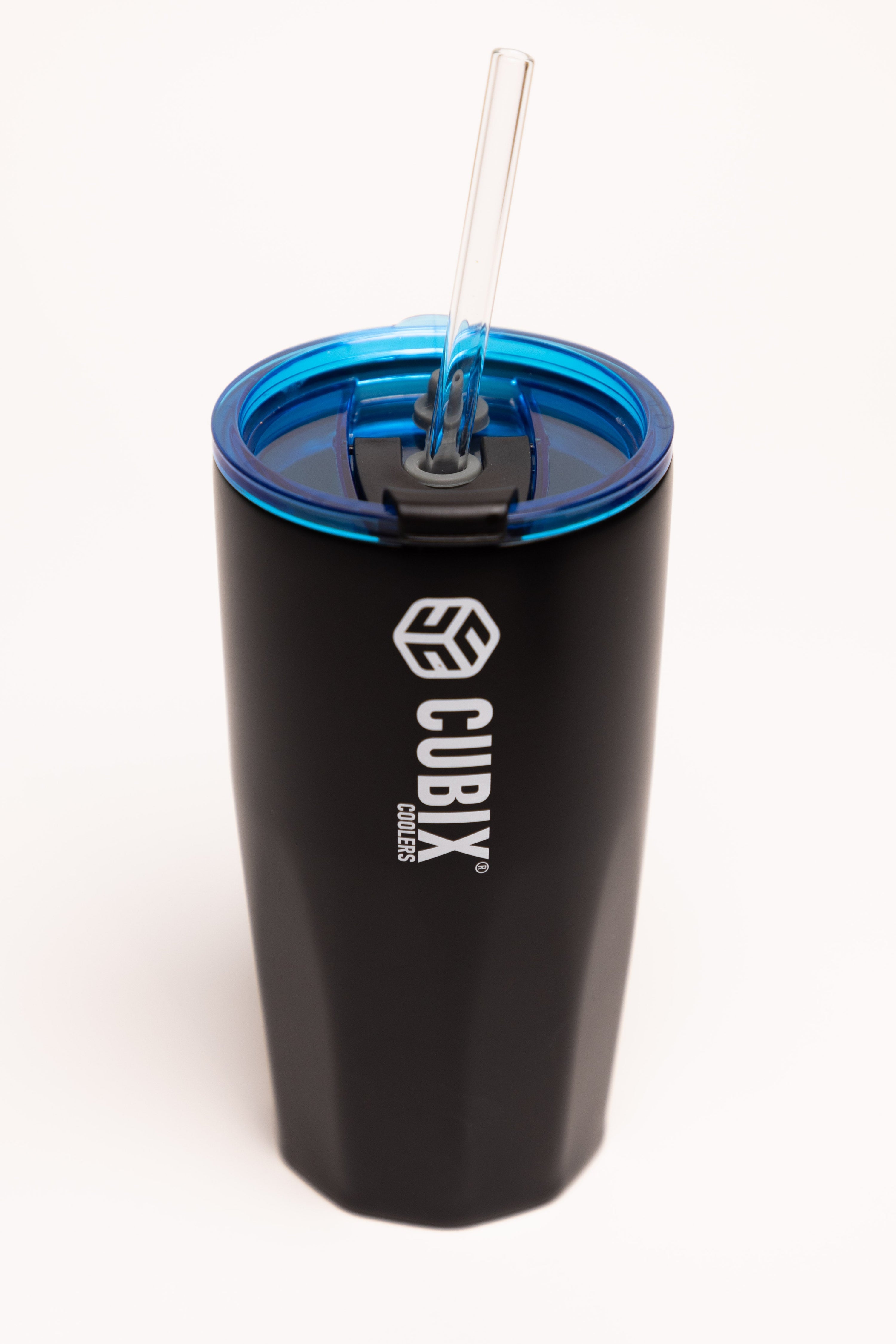 Cubix Outdoors 20oz Steel Insulated Tumbler with Dual-Function Lid-Charcoal w/ Blue Lid