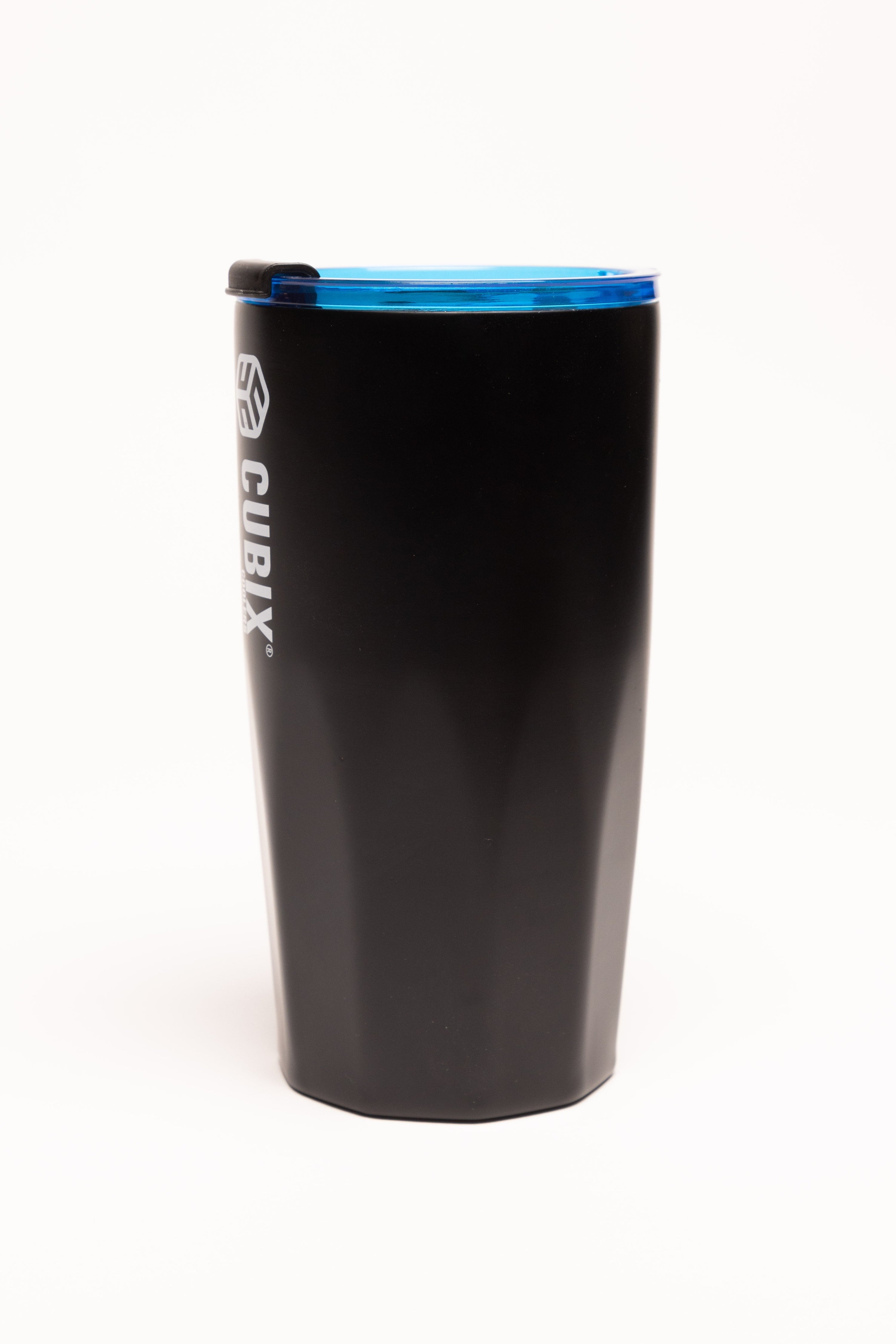 Cubix Outdoors 20oz Steel Insulated Tumbler with Dual-Function Lid-Charcoal w/ Blue Lid