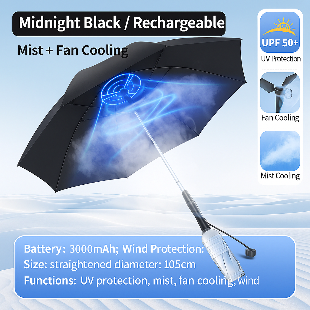 LITEGUEST Cooling Fan Umbrella | Mist Spray & UPF50+ Protection