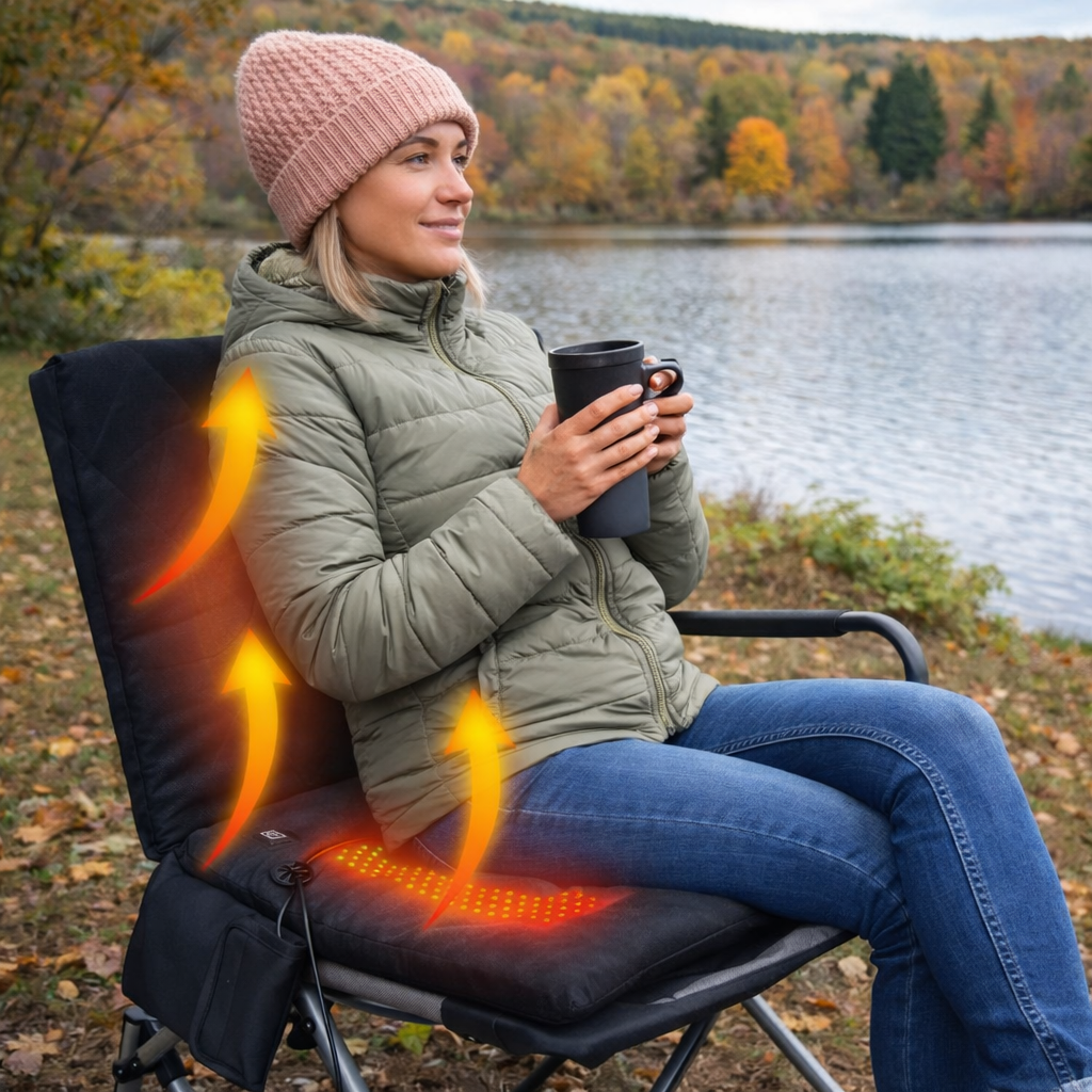 LITEGUEST Heated Outdoor Seat Cushion with Backrest – Warm for Camping