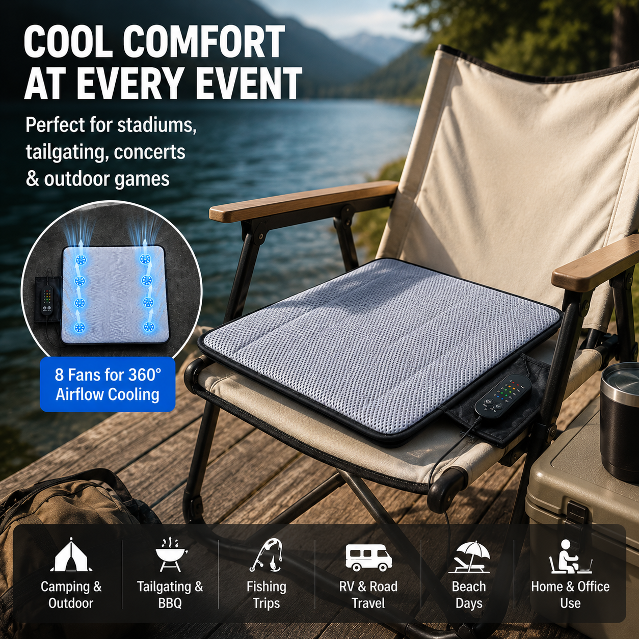 LITEGUEST Ventilated Cooling Seat Cushion | Outdoor USB Airflow Comfort