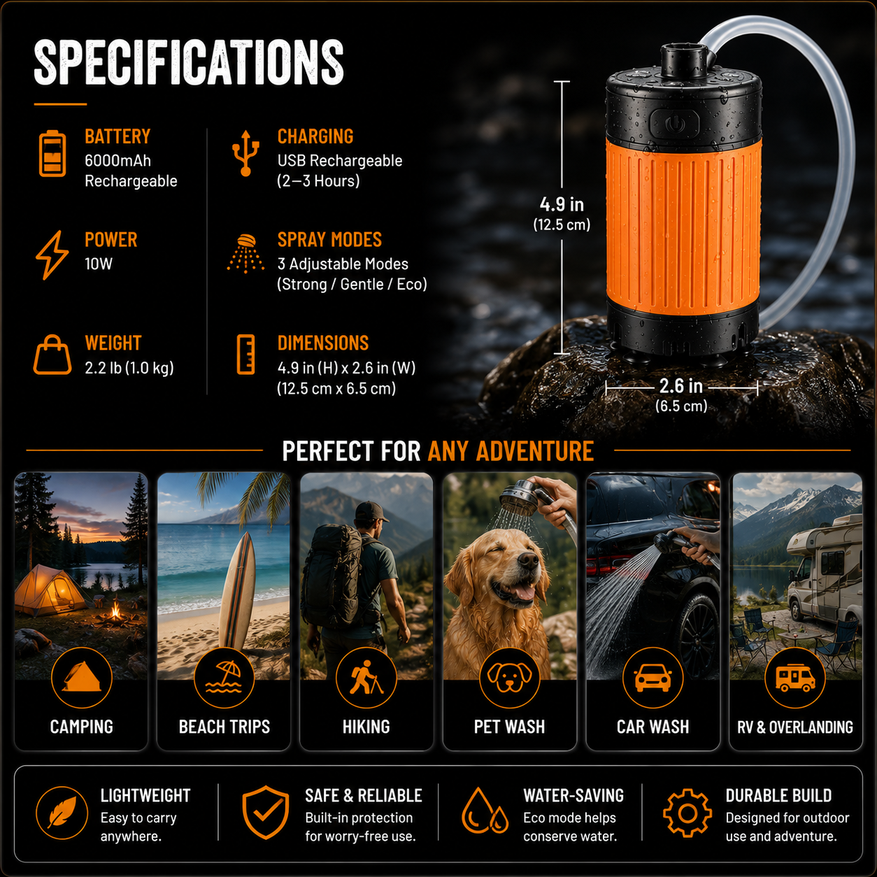 LITEGUEST Smart Portable Electric Shower – Rechargeable Camping Shower